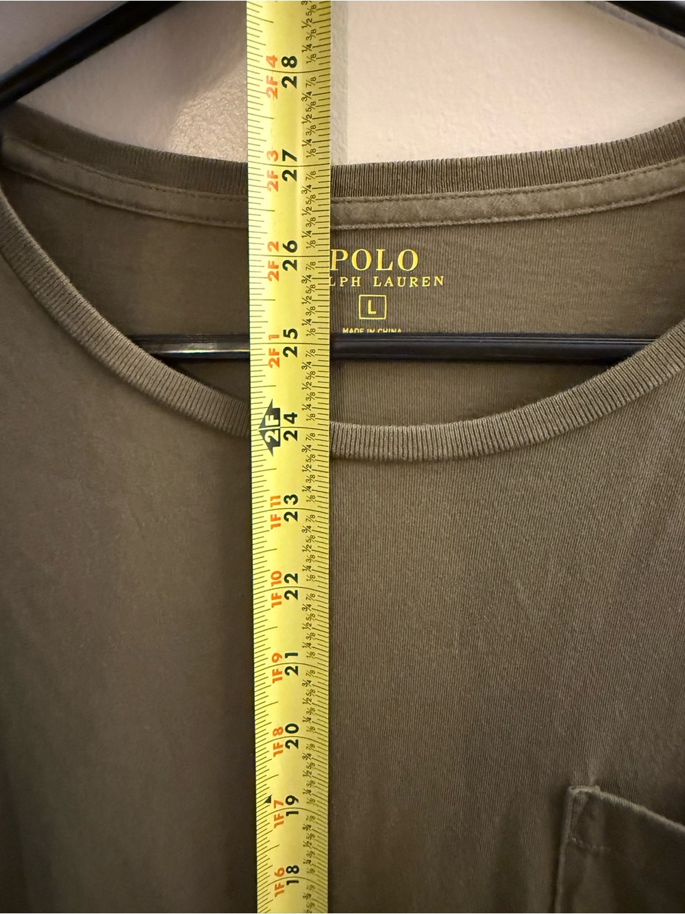 Polo Ralph Lauren Olive Green Long-Sleeve Pocket Tee with Orange Pony L - Picture 6 of 6